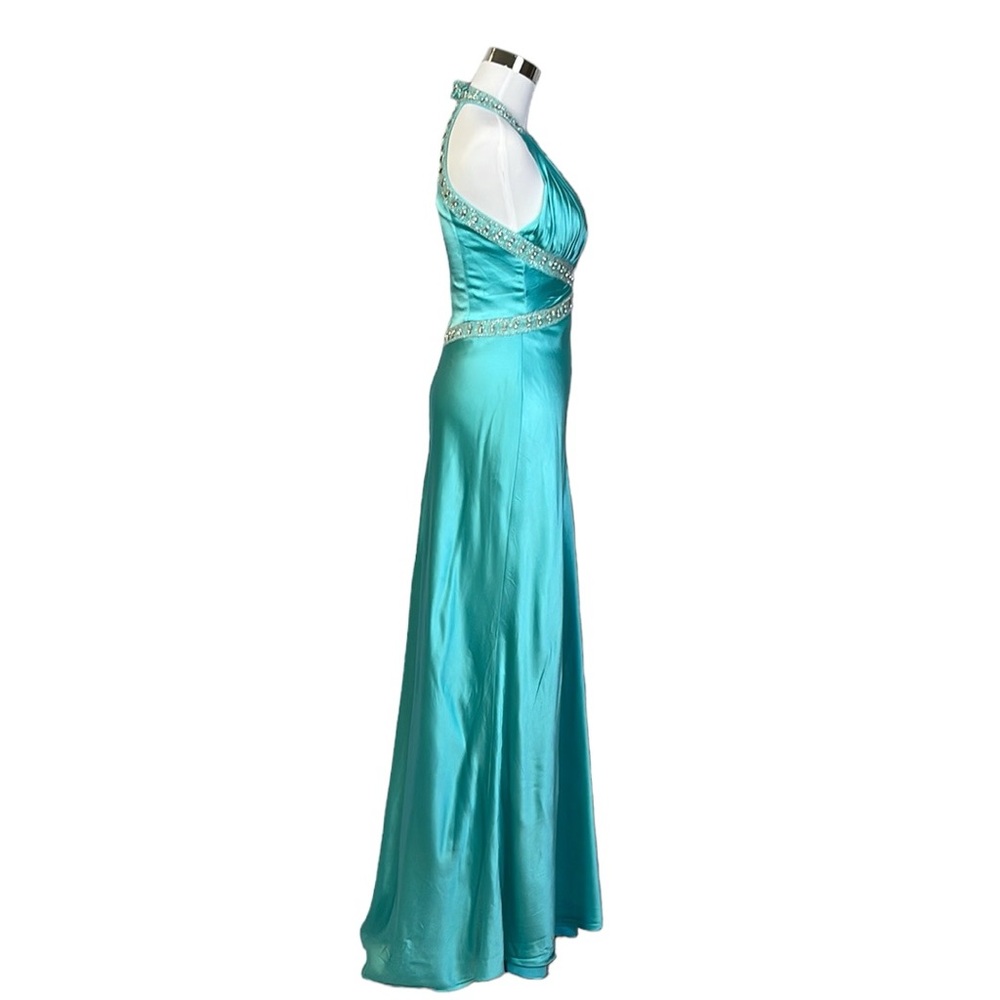 Badgley Mischka Aqua Sleeveless Y2K Stretch Prom Wedding Gown Formal Dress Sz 0 - Picture 3 of 15
